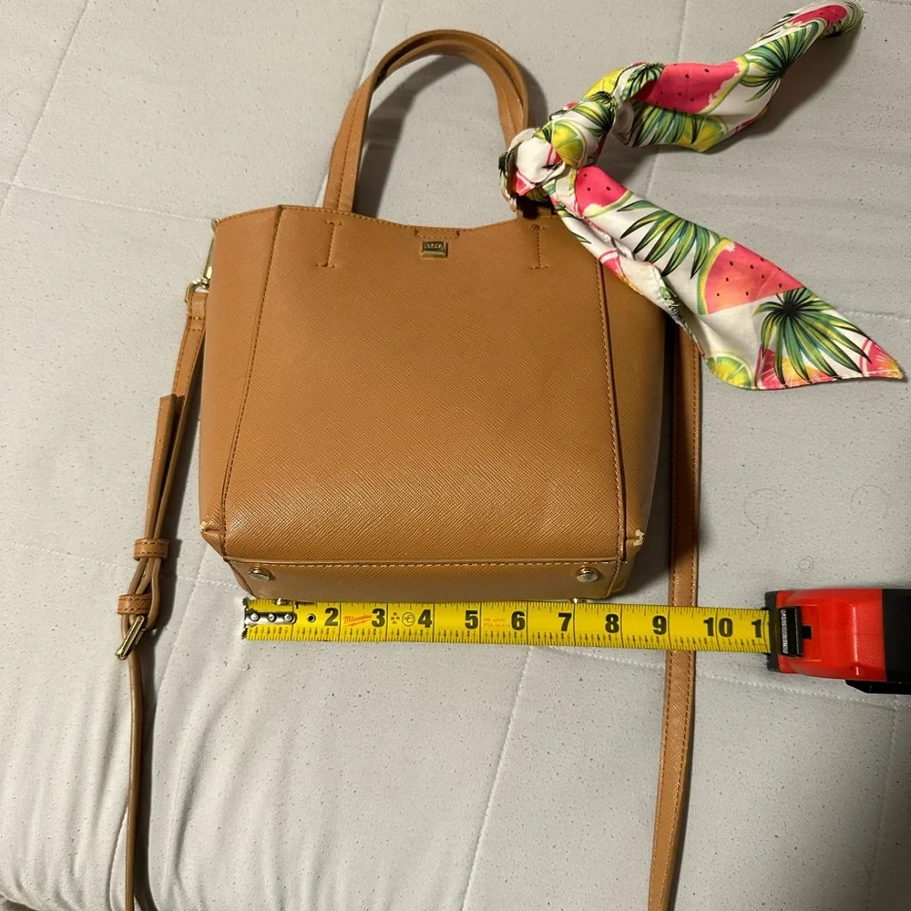 Tan Leather Crossbody with Decorative Scarf